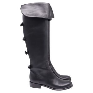 Valentino Bow Accents Riding Boots in Black Leather